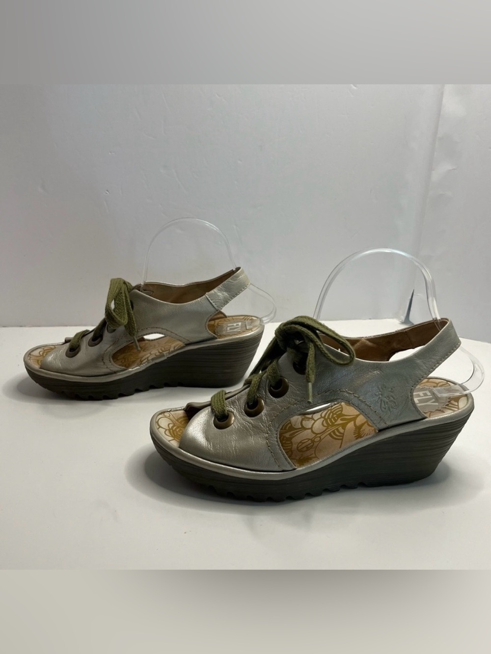 FLY LONDON open toe sling back front lace Wedge Platform Sandals EU 39 US 8-8.5